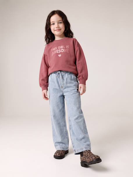 Sweatshirt with round neck for girls mauve+pale pink 