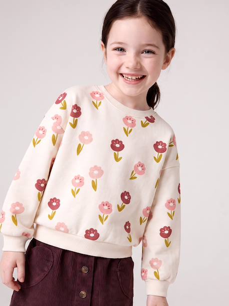 Round-neck sweatshirt for girls ecru+ivory+pale pink+taupe 