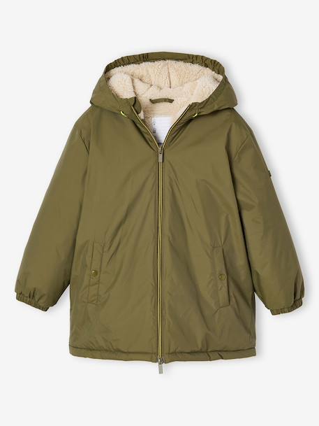 Long hooded windbreaker for boys olive 