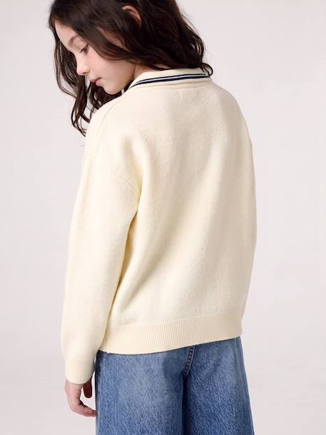 Long-sleeved polo jumper for girls ecru 