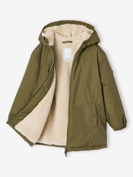 Long hooded windbreaker for boys olive 