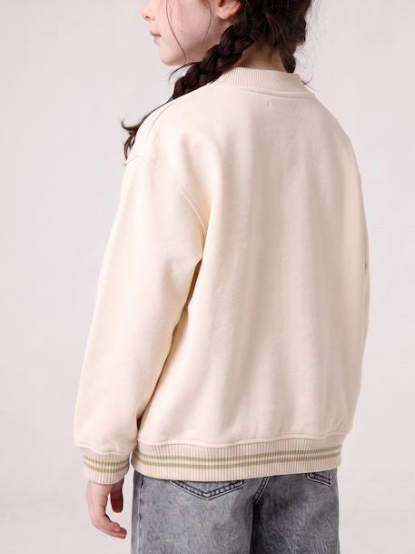 Varsity-Style Fleece Jacket for Girls beige+marl grey+navy blue 