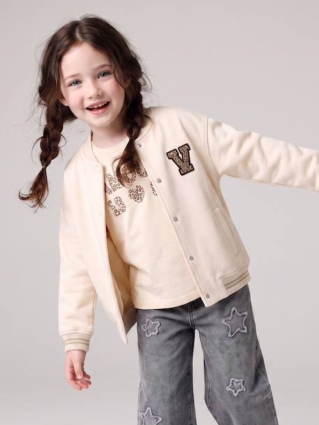 Varsity-Style Fleece Jacket for Girls beige+marl grey+navy blue 