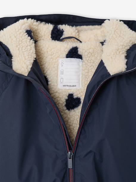 Sherpa-Lined Hooded Windcheater for Girls navy blue+rose 