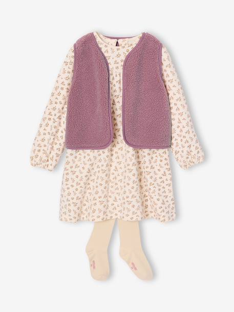 3-piece dress set for girls ecru+mauve 