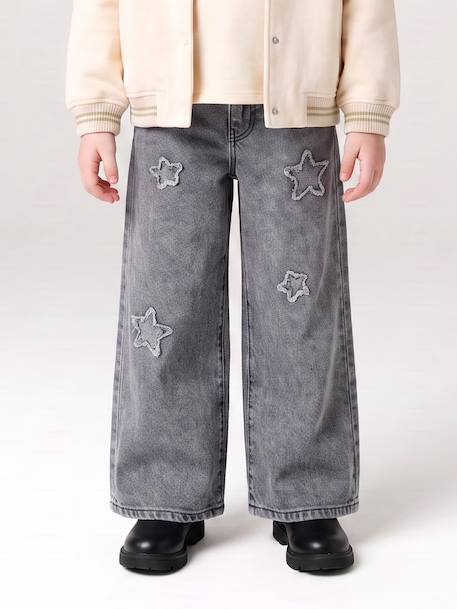 Girl's wide-leg star jeans denim grey+light blue 