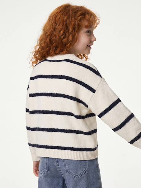 Long-sleeved knitted cardigan for girls ecru+lavender+sage green 