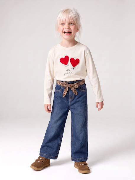 Wide-leg paperbag jeans for girls deep blue+medium blue 