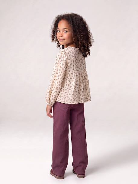 Embroidered girl's mom fit trouser grey green+plum+rosy 