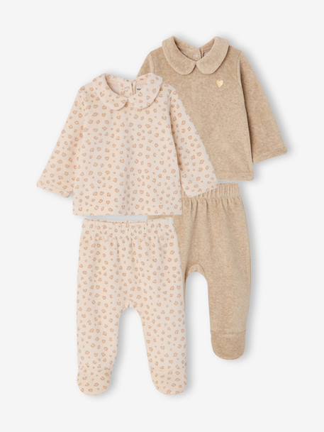 Pack of 2 pyjamas with back opening for baby girls marl beige 