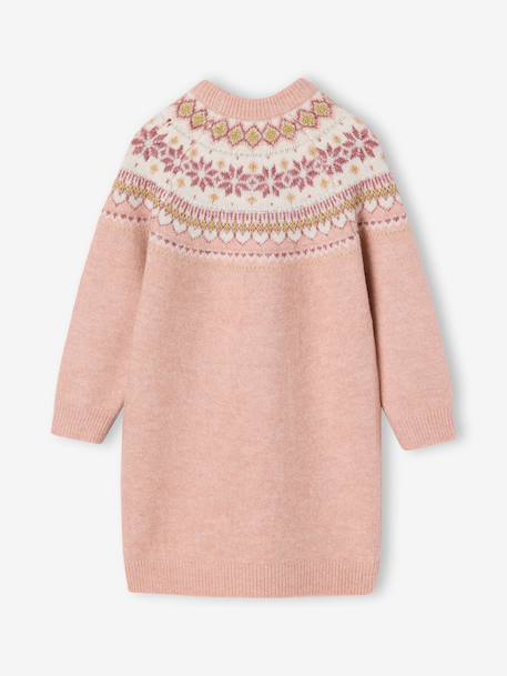 Jacquard knit dress with long sleeves for girls camel+rosy+sage green 