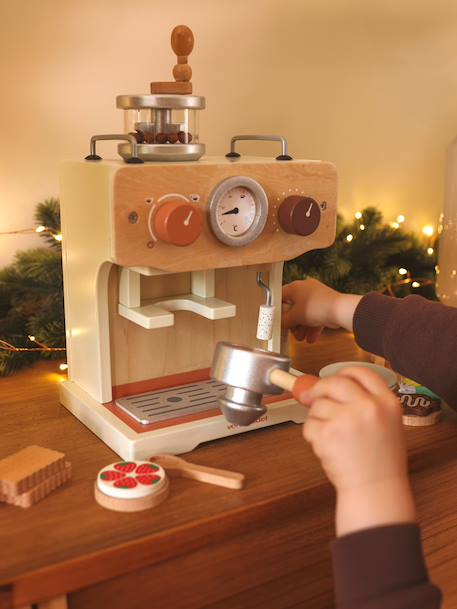 FSC® wooden large coffee maker with accessories ecru 