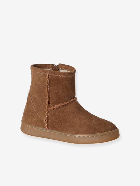 Zip-up leather boots for girls brown+taupe 
