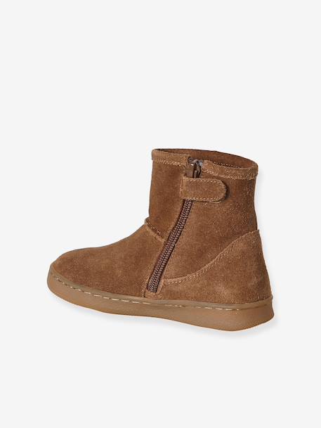Zip-up leather boots for girls brown+taupe 