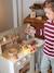 Wooden kitchen with FSC100® wooden accessories ecru+rose+sage green 
