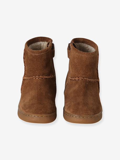Zip-up leather boots for girls brown+taupe 