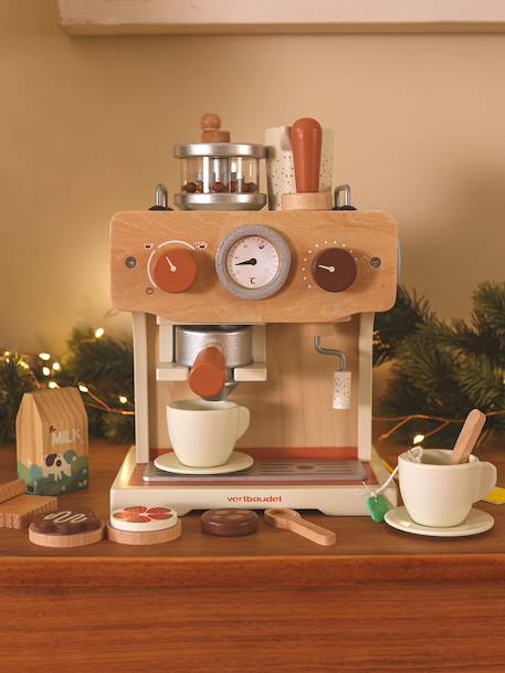 FSC® wooden large coffee maker with accessories ecru 