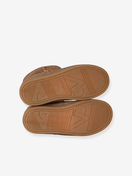 Zip-up leather boots for girls brown+taupe 
