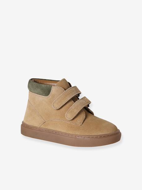 Hook-&-Loop Trainers in Leather for Boys beige+navy blue 