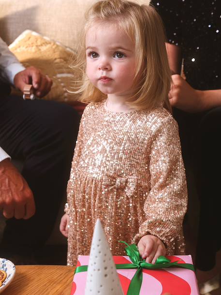 Occasion Wear Dress with Sequins for Babies gold+silver 