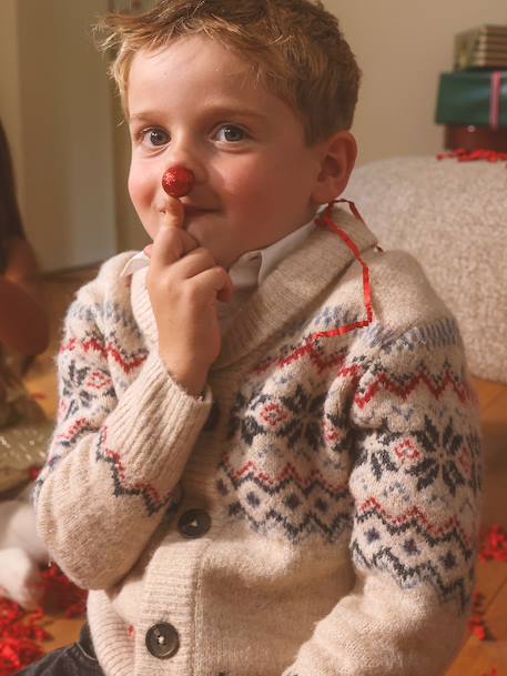 Shawl collar cardigan for boys mottled ecru 