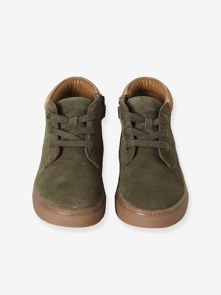 High-Top Leather Trainers with Laces, for Boys beige+khaki+navy blue 