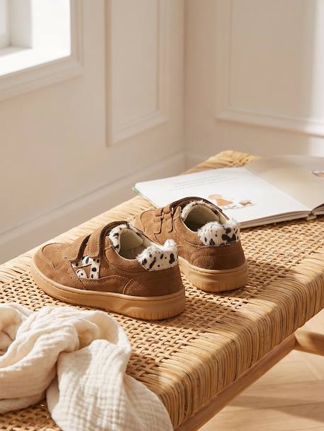 Pair of girls leather trainers beige+brown+golden yellow+old rose 