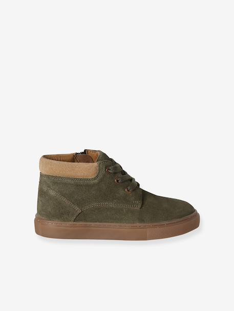 High-Top Leather Trainers with Laces, for Boys beige+khaki+navy blue 