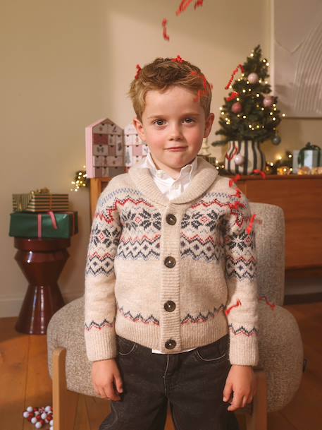 Shawl collar cardigan for boys mottled ecru 