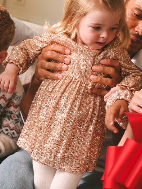 Occasion Wear Dress with Sequins for Babies gold+silver 