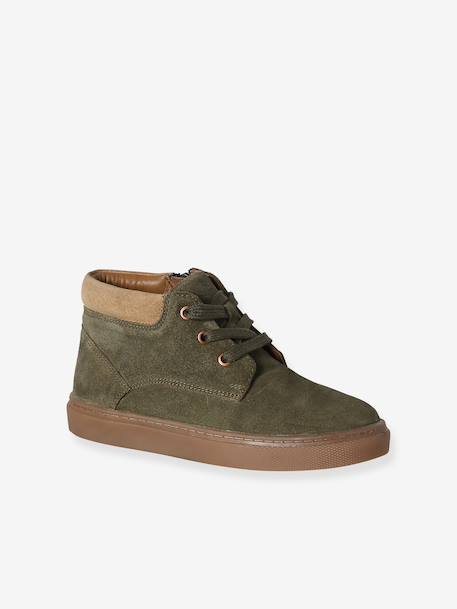 High-Top Leather Trainers with Laces, for Boys beige+khaki+navy blue 