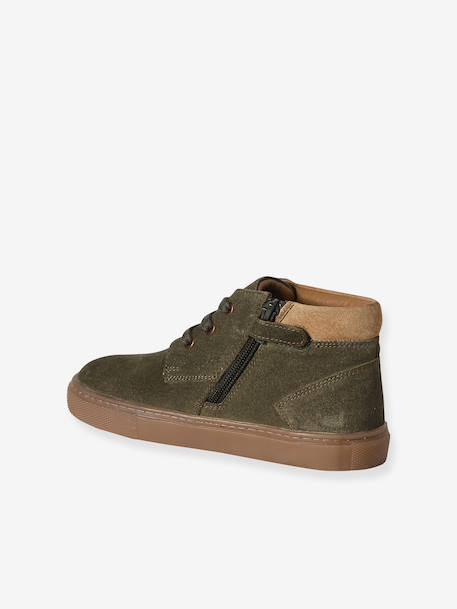 High-Top Leather Trainers with Laces, for Boys beige+khaki+navy blue 
