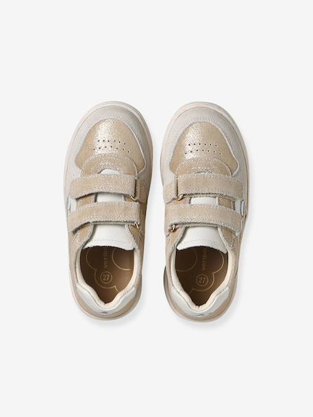 Pair of girls leather trainers beige+brown+golden yellow+old rose 