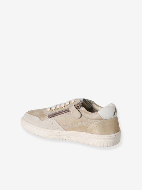 Pair of girls leather trainers beige+brown+golden yellow 