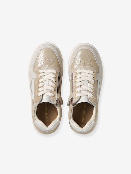 Pair of girls leather trainers beige+brown+golden yellow 