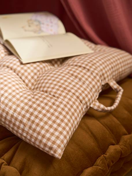 Cotton gingham floor mattress mocha 