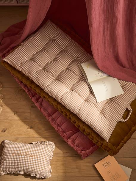Cotton gingham floor mattress mocha 