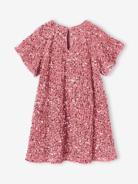 Girl's velvet and sequin dress red+rose+silver 