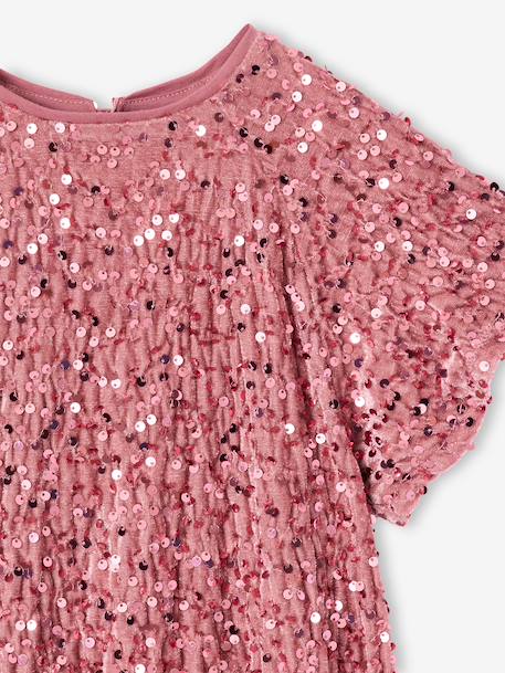 Girl's velvet and sequin dress red+rose+silver 