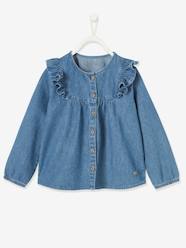 Blouse with Ruffles in Lightweight Denim for Girls