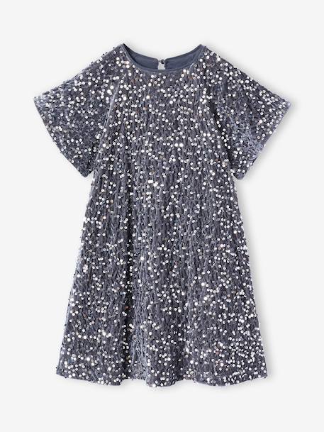 Girl's velvet and sequin dress red+rose+silver 