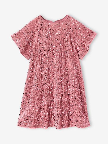 Girl's velvet and sequin dress red+rose+silver 