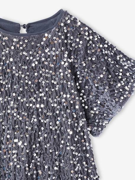 Girl's velvet and sequin dress red+rose+silver 