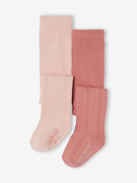 Pack of 2 Pairs of Cable-Knit Tights for Baby Girls marl grey+navy blue+pale pink 