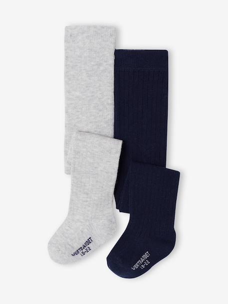 Pack of 2 Pairs of Rib Knit Tights for Baby Girls navy blue+pecan nut 