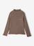 Knitted roll-neck top for girls plum+taupe 