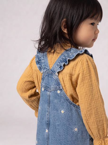 Embroidered blouse for babies ecru+ochre 