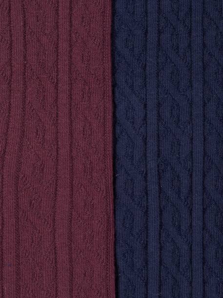 Pack of 2 Pairs of Fancy Knit Tights for Girls navy blue+plum 