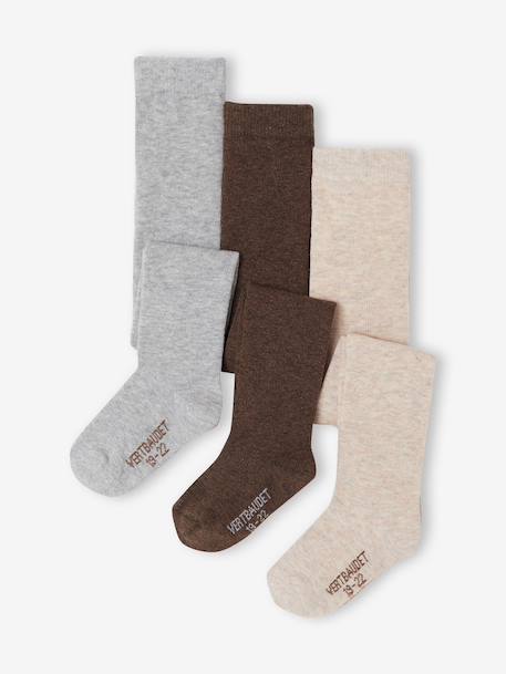 Pack of 3 Knitted Tights for Babies beige+dark brown+ecru+old rose+White 