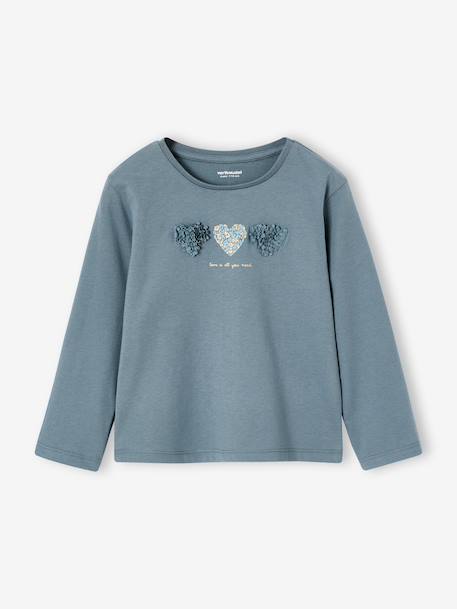 Long Sleeve T-Shirt with Heart in Relief, for Girls blush+ecru+green 